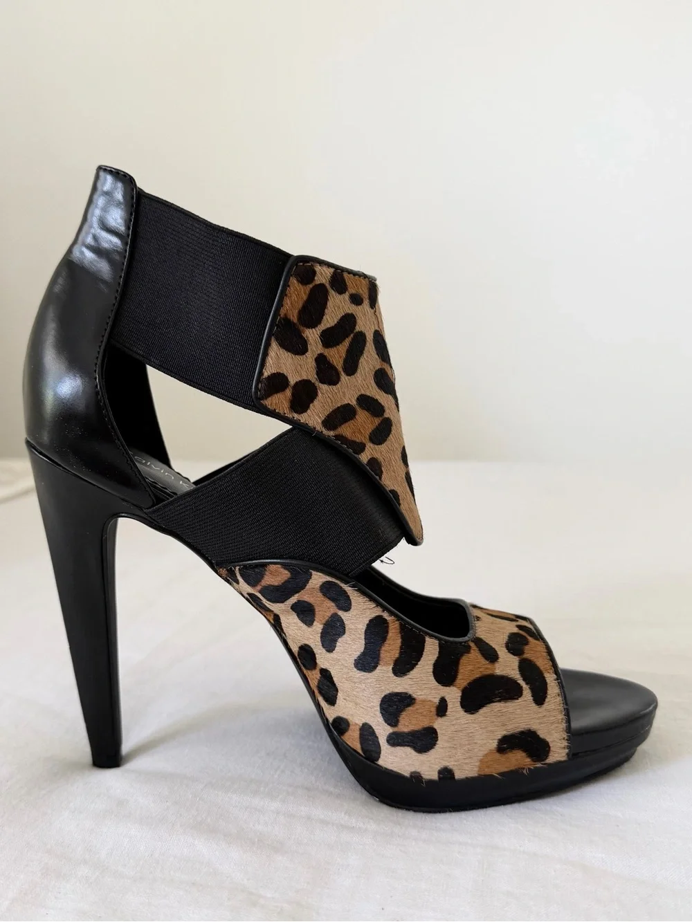 Calvin Klein Sonia  Calf Hair Leopard Print Platform Sandals